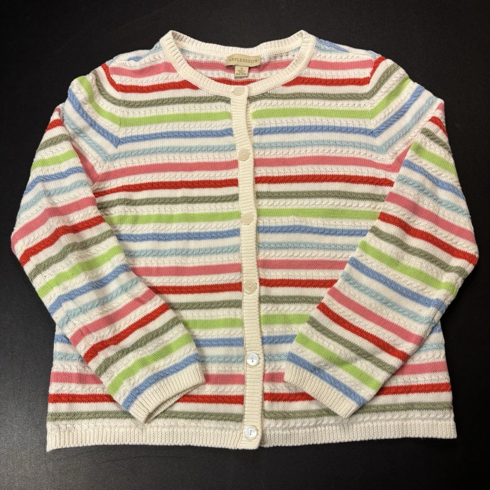 Appleseed's‎ Sweater Women's Size S 100% Cotton Rainbow Striped GrandmaCore